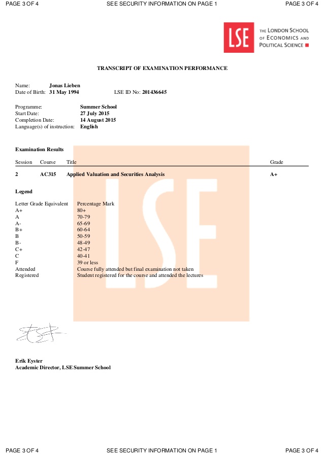 LSE成绩单